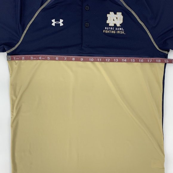 Men's Under Armour Loose Polo Shirt Blue Gold S Notre Dame ND Fighting Irish - Picture 7 of 8